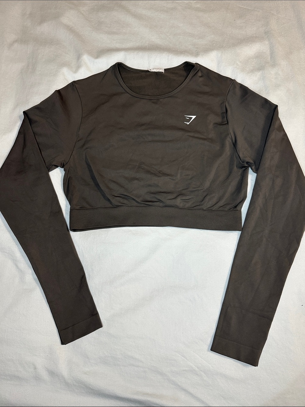 Gymshark Black Long-Sleeve Cropped Performance Compression Top - M